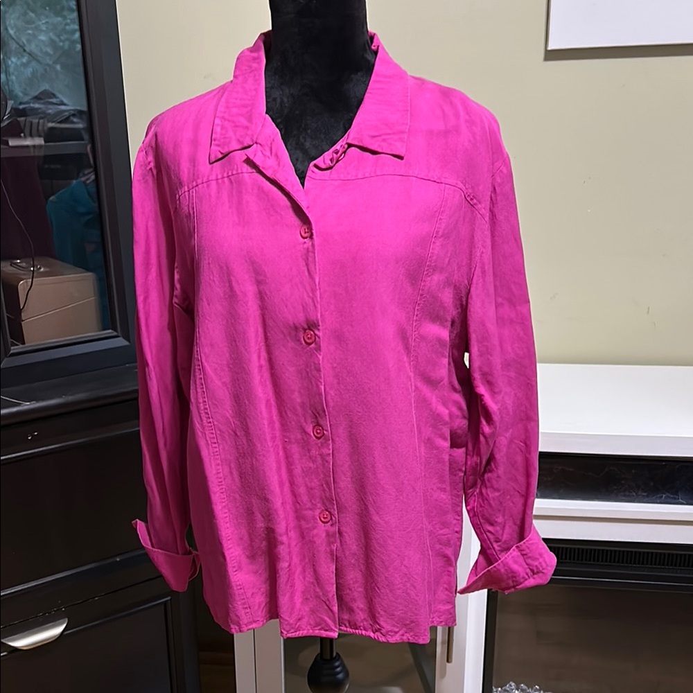 Susan Graver Pink Long Sleeve Button Down Shirt
